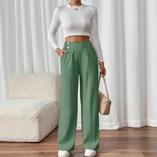Damen Klassische weite Hose mit Knopfleiste und Taschen EB