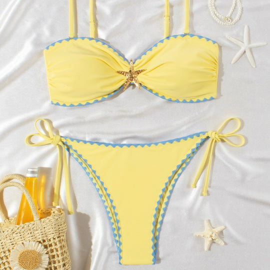 Damen Bikini-Set mit modischem Raffung und zeitloser Stern-Applikation EB
