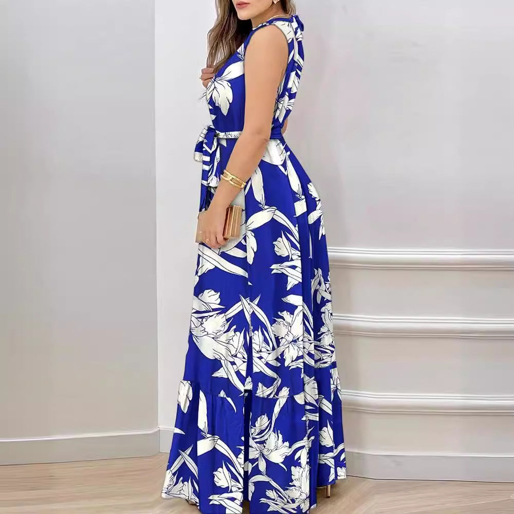 Damen Langärmliges Maxikleid mit floralem Muster und tailliertem Schnitt EB