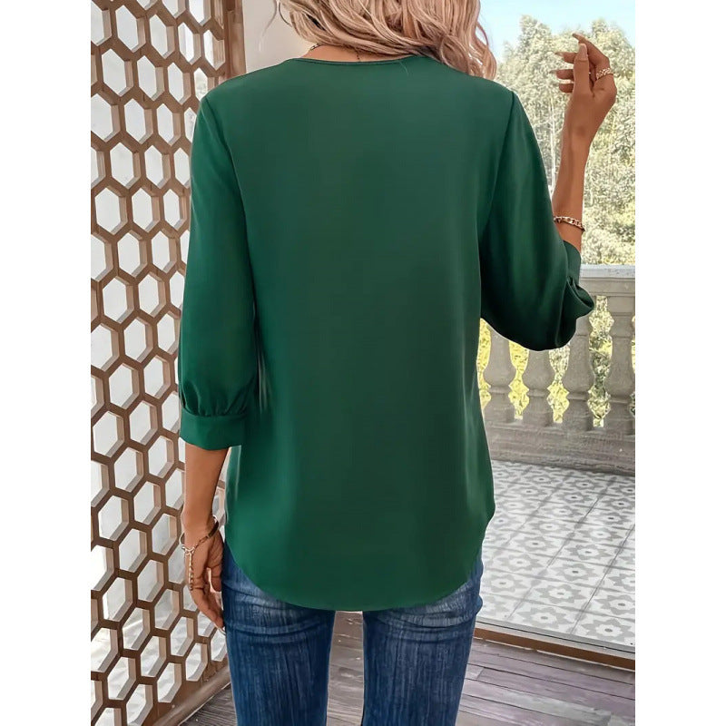 Damen Elegante Viskosebluse mit 3/4-Ärmeln und V-Ausschnitt EB