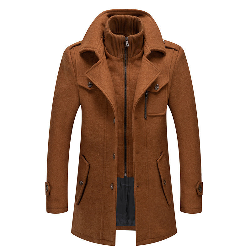 Herren nan eleganter zweireihiger Wollmantel mit abnehmbarem Strickkragen und verdecktem Reißverschluss EB