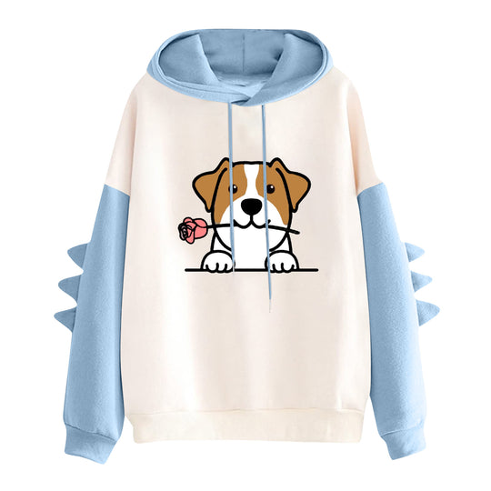 Damen nan Kapuzenpullover mit niedlichem Hunde‑und‑Katzen‑Print und 3D-Stacheln an den Ärmeln EB