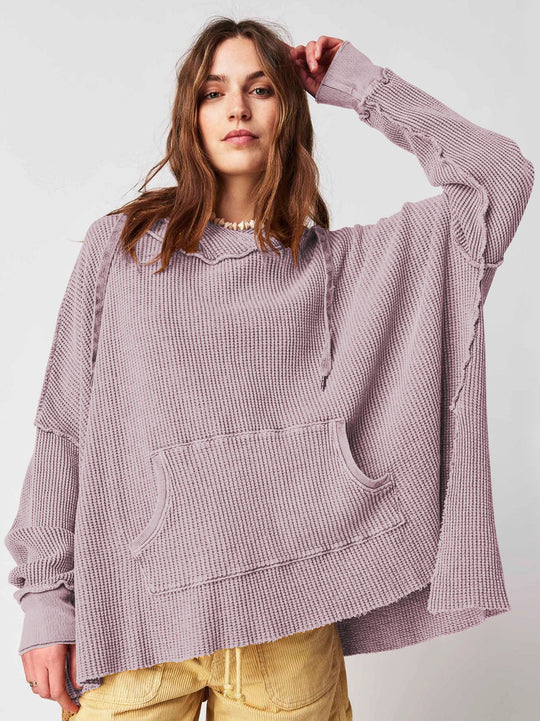 Damen Lässiger Hoodie mit strukturiertem Design und praktischer Kängurutasche EB