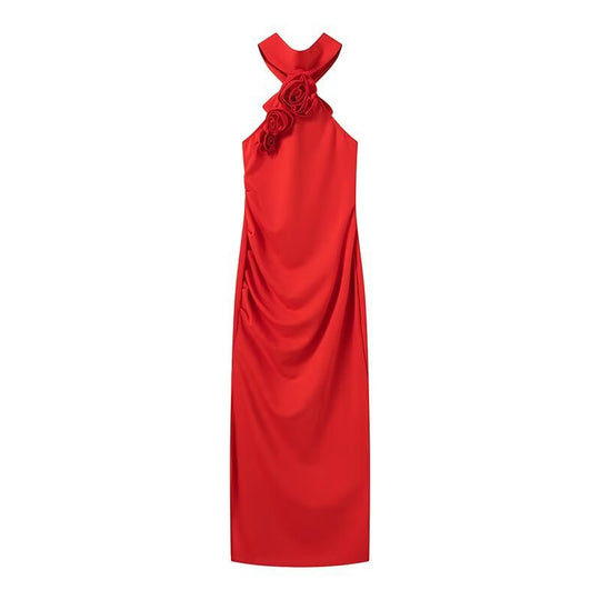 Damen Maxikleid mit verspieltem Halterneck und eleganter Schleifenbindung EB