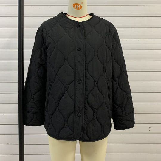 Damen gesteppte Übergangsjacke mit praktischen Taschen und Rundhalsausschnitt EB