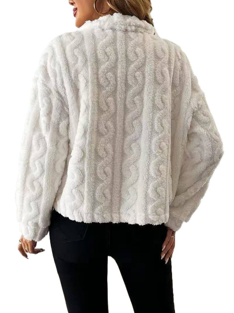Damen Plüschjacke mit Knopfverschluss und gestreiftem Strukturdesign EB
