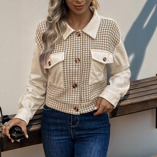 Damen modische Karojacke mit Taschen EB