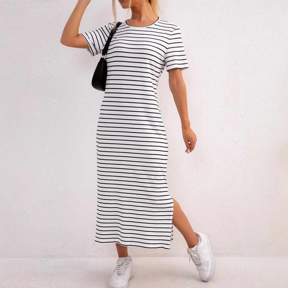 Damen gestreifte Midi-Kleid EB