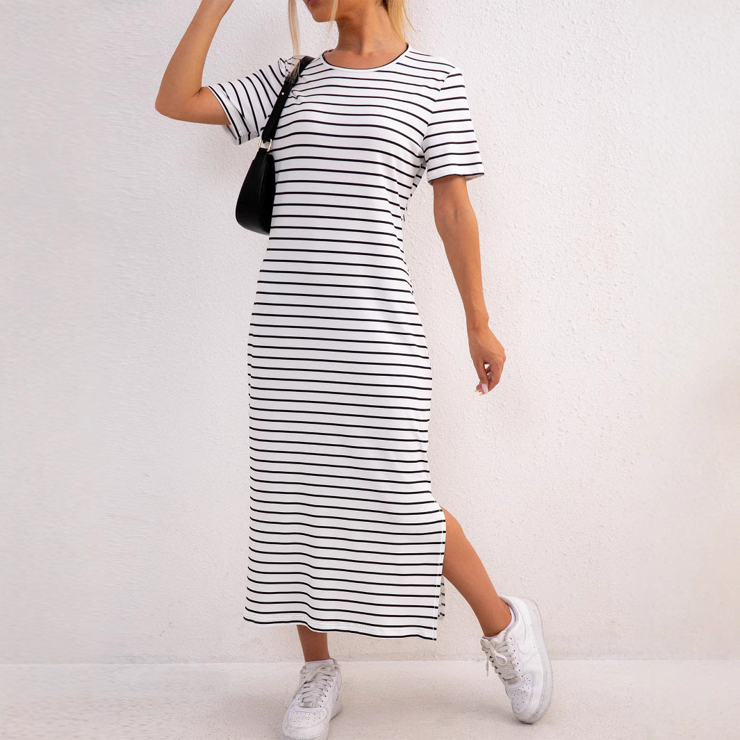 Damen gestreifte Midi-Kleid EB