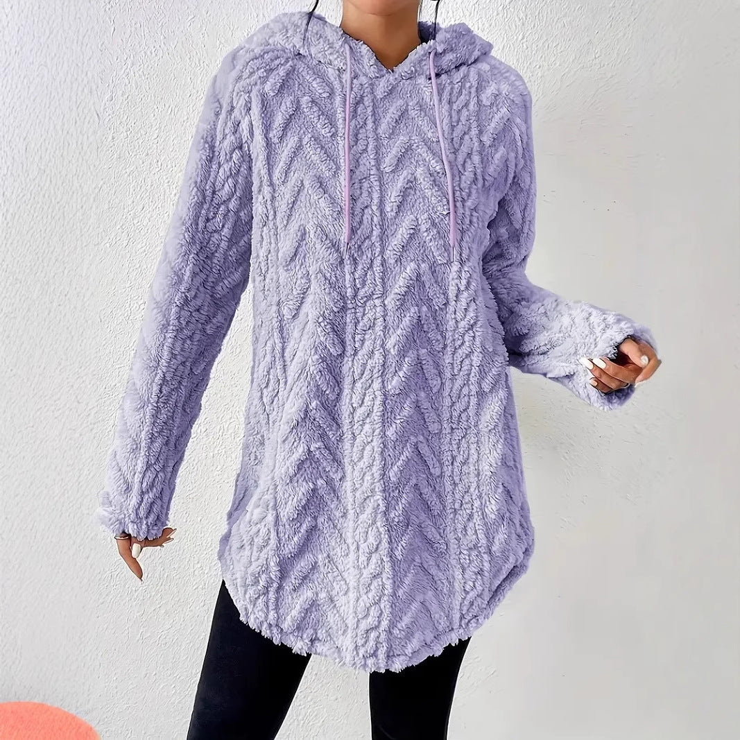 Damen gemütlicher Strickpullover mit Kapuze und Struktur EB