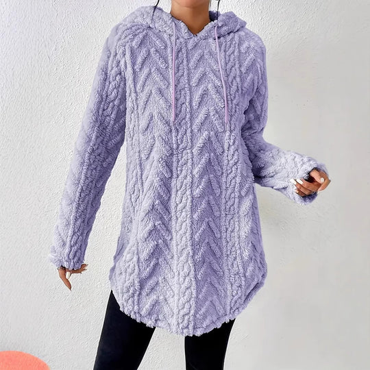 Damen gemütlicher Strickpullover mit Kapuze und Struktur EB