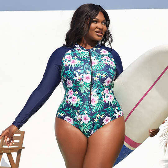 Damen Sportlicher Langarm-Schwimmanzug mit floralem Design EB