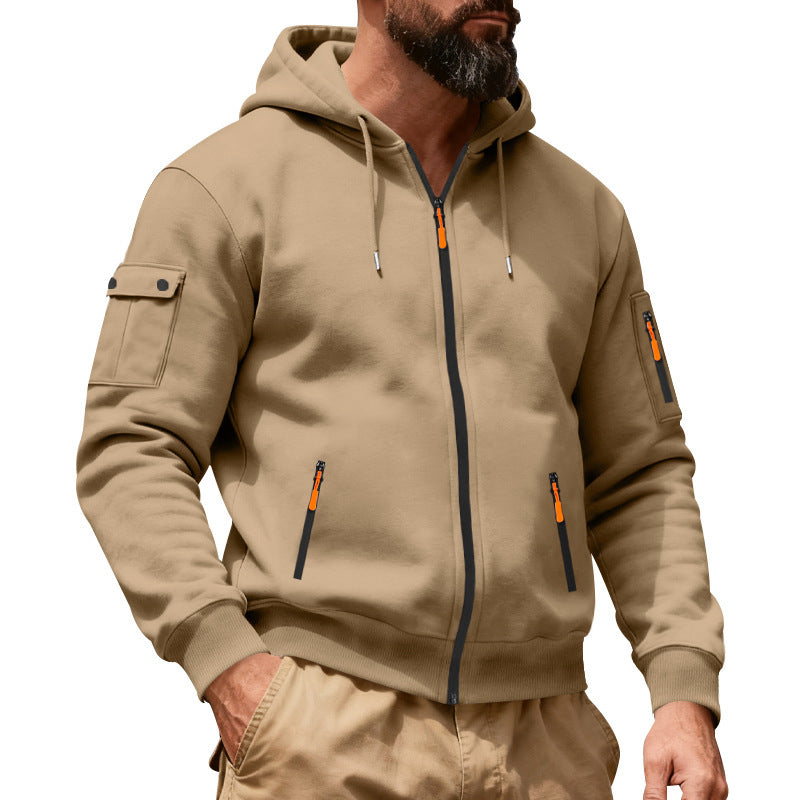 Herren nan Kapuzenjacke mit Vollreißverschluss, Utility-Taschen und gerippten Bündchen EB