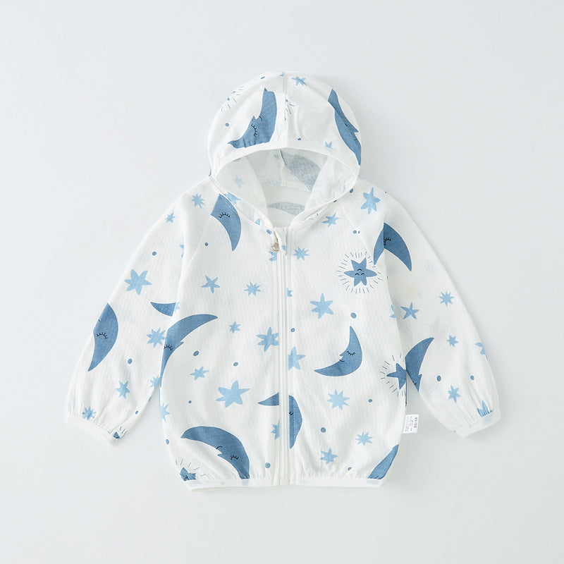 Unisex nan leichte atmungsaktive Kapuzen-Zip-Jacke aus Musselin für Babys mit Hasenmotiv EB