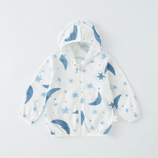 Unisex nan leichte atmungsaktive Kapuzen-Zip-Jacke aus Musselin für Babys mit Hasenmotiv EB