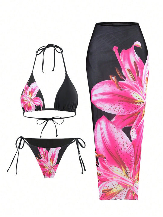 Damen Strand-Bikini-Set mit lässigem Maxi-Rock EB