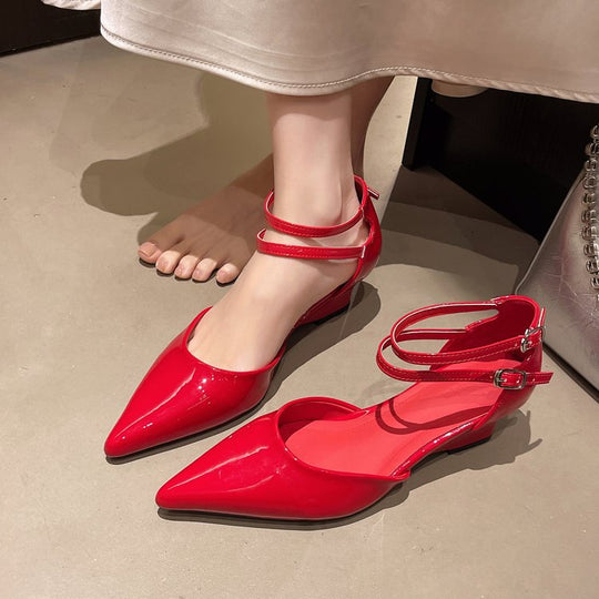 Damen elegante Spitzen Wedge-Pumps mit Doppelschnalle EB