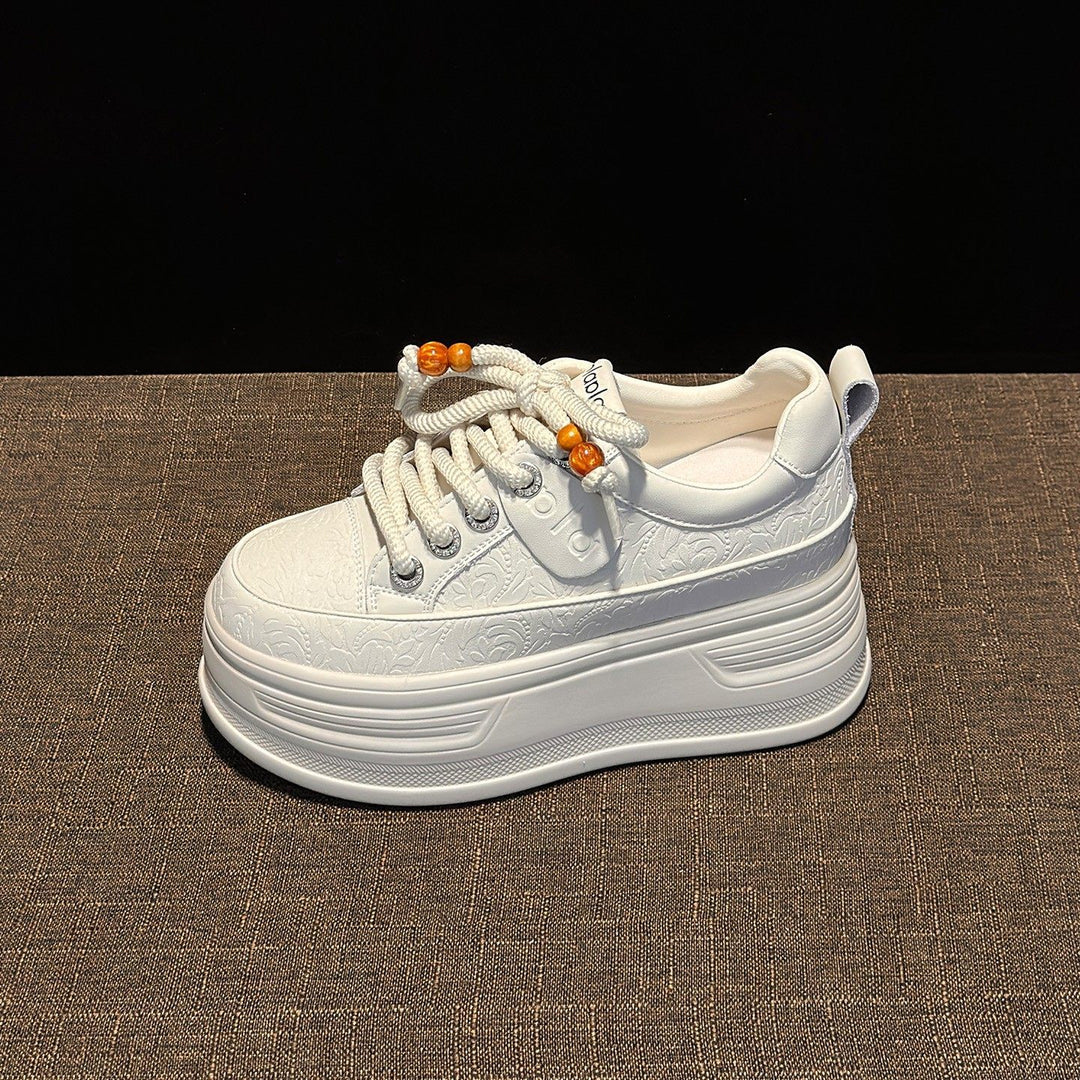 Damen modische Plateau Sneakers mit dekorativen Schnürsenkeln und strukturiertem Obermaterial EB