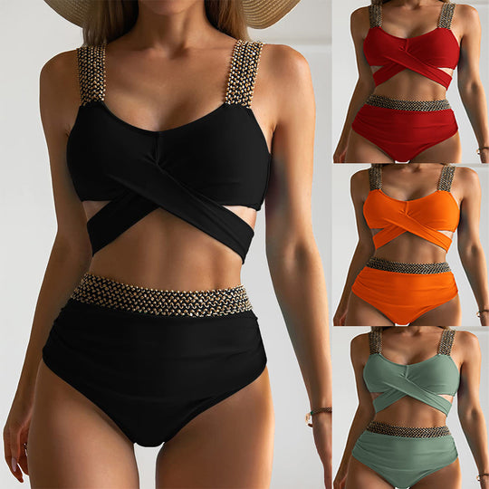 Damen Hochgeschnittener Bikinisuit mit glamourösen Details EB