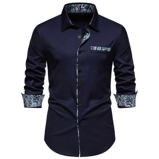 Herren elegantes Langarmhemd mit Leopardenmuster EB