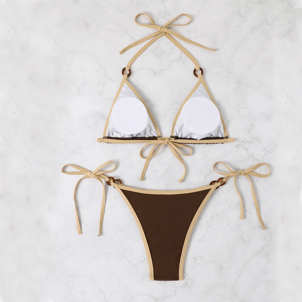 Damen Triangel-Bikini mit verstellbaren Trägern und Ringdetails EB