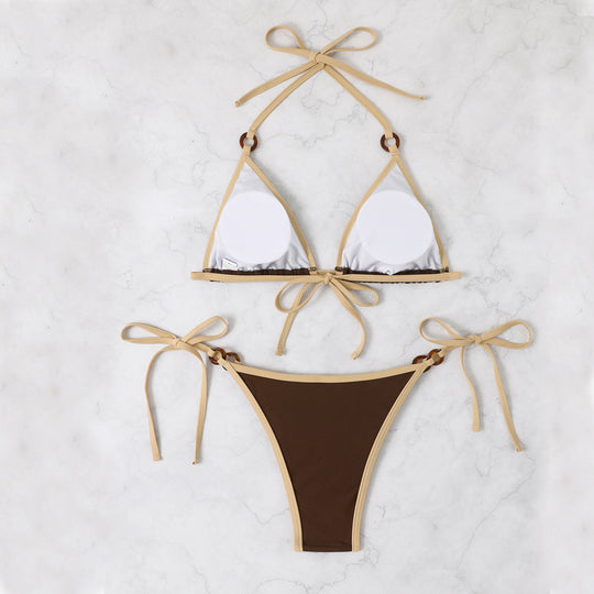 Damen Triangel-Bikini mit verstellbaren Trägern und Ringdetails EB