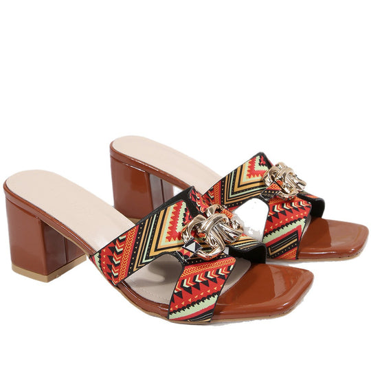 Damen Elegante Sandalen mit modischem geometrischen Design und Blockabsatz EB