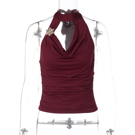 Damen Elegantes Haltertop mit geschmeidigem Sitz und funkelndem Schmuckdetail EB