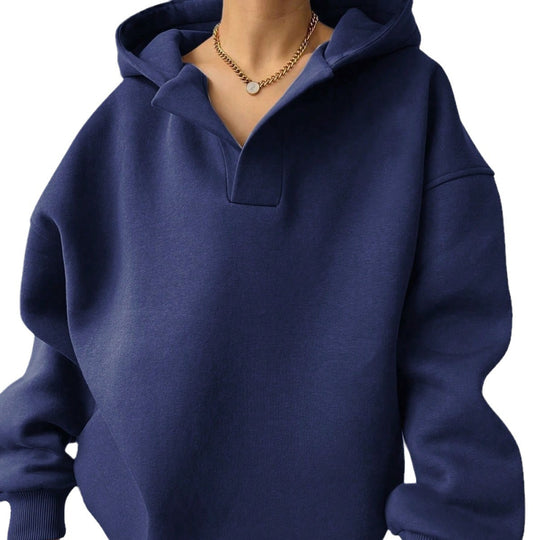 Damen Oversized Kapuzenpullover mit halbem Reißverschluss EB