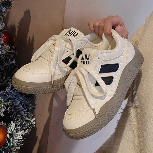 Damen Komfortable Sneakers mit dicker Gummisohle und atmungsaktiver Oberflächenstruktur EB