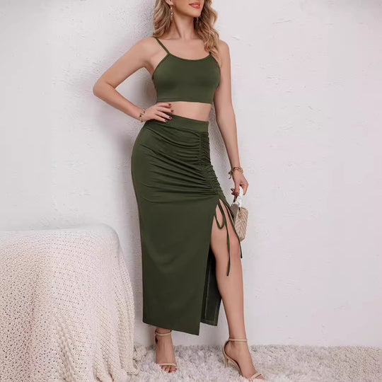 Damen Crop-Top und Maxirock Set im eleganten Design EB