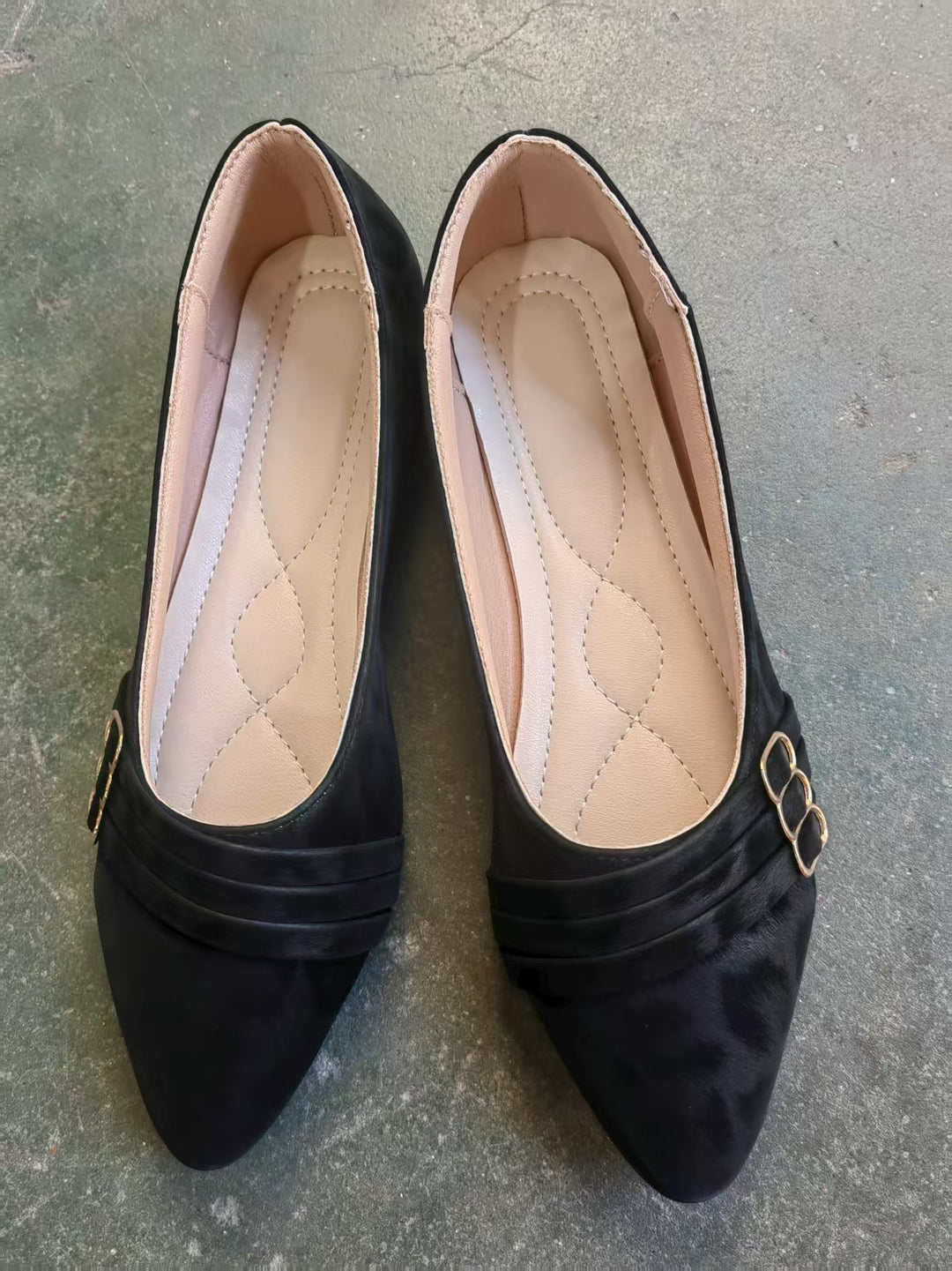 Damen elegante spitze Ballerinas mit dekorativem Schnallen-Design EB