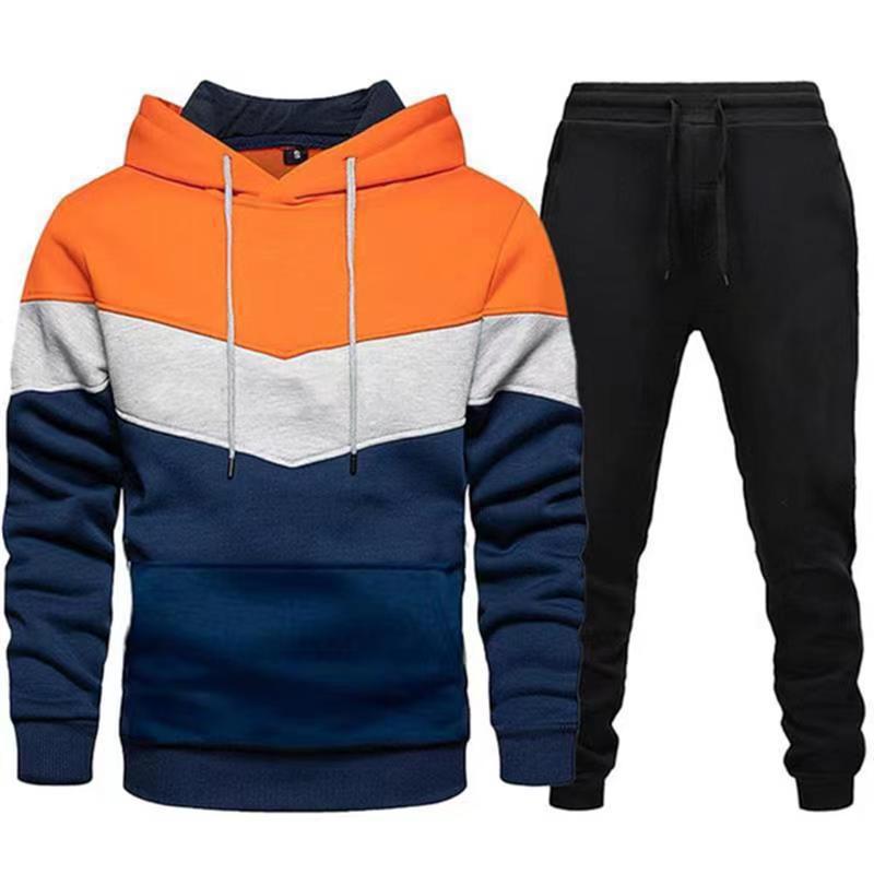 Herren nan zweifarbiges Hoodie-Joggingset mit Kängurutasche, tapered Jogginghose und doppellagiger Kapuze EB