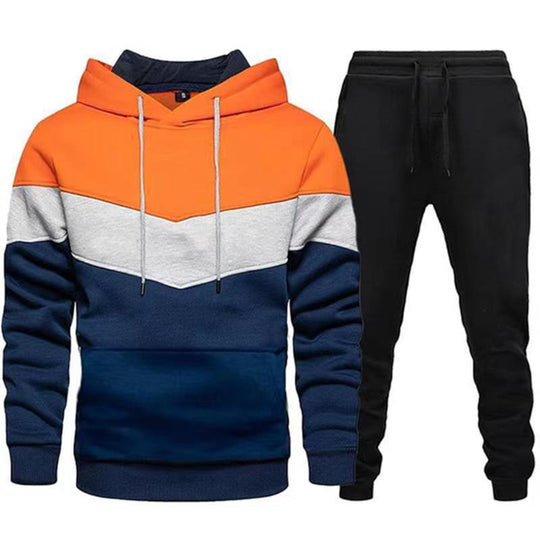 Herren nan zweifarbiges Hoodie-Joggingset mit Kängurutasche, tapered Jogginghose und doppellagiger Kapuze EB