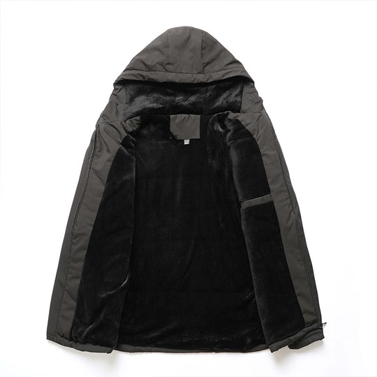 Herren nan winddichte Softshelljacke mit verstellbarer Kapuze, Fleece-Innenfutter und verdeckten Reißverschlusstaschen EB