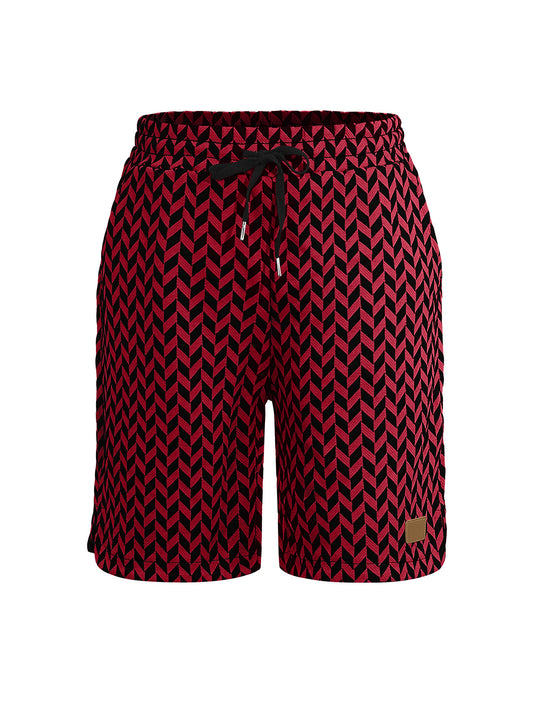 Damen nan Jacquard-Shorts mit elastischem Komfortbund, Tunnelzug und Fischgrätmuster EB