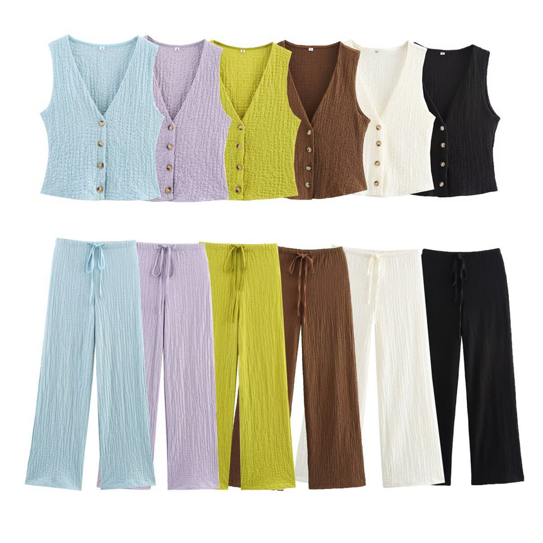 Damen nan leichte Crinkle-Loungebuxe mit weitem Bein und Tunnelzug EB