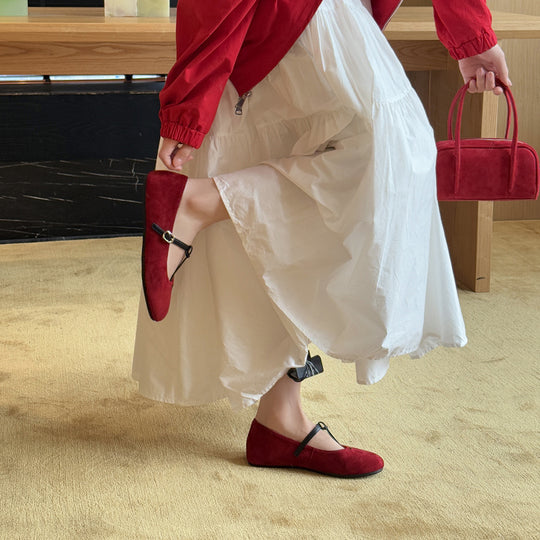 Damen elegante Ballerinas mit modischem Riemchen und feinem Veloursleder EB