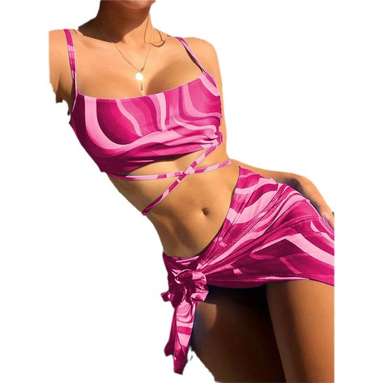 Damen Bikini-Set mit raffinierten Wickeldetails und modischem Streifenmuster EB