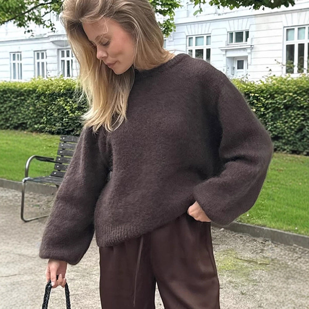 Damen stilvoller Relaxed-Fit Pullover mit voluminösen Ärmeln EB