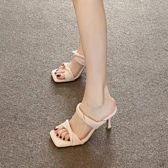 Damen elegante Mules mit geflochtenem Riemchen EB