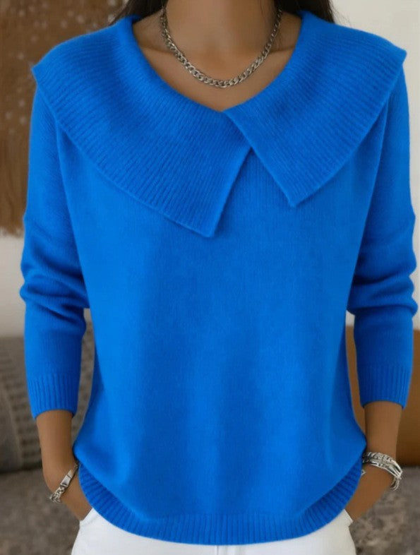 Damen nan grobgestrickter Pullover mit übergroßem Matrosenkragen und gerippten Abschlüssen EB