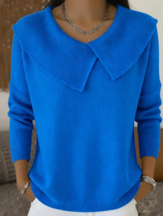 Damen nan grobgestrickter Pullover mit übergroßem Matrosenkragen und gerippten Abschlüssen EB