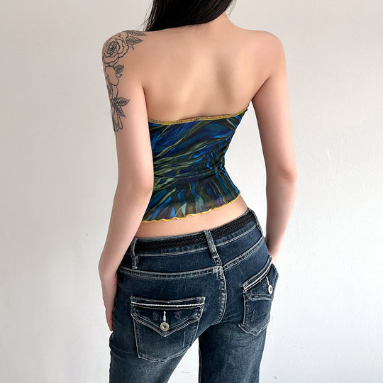 Damen Bandeau-Top mit buntem floralen Druck und elastischem Saum EB