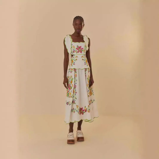 Damen Sommerkleid mit aufwendiger floralem Stickdesign EB