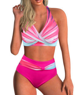 Damen Hoch tailliertes Bikini-Set mit modischem Wickel-Oberteil EB