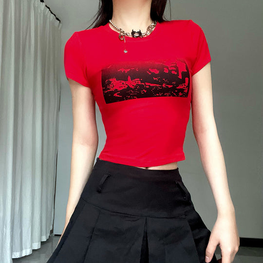 Damen modisches cropped T-Shirt mit grafischem Print EB