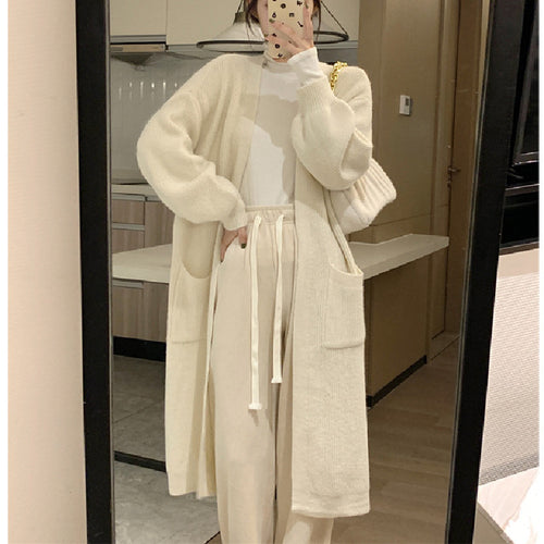 Damen Langer Strickcardigan mit praktischen Taschen und eleganter Silhouette EB
