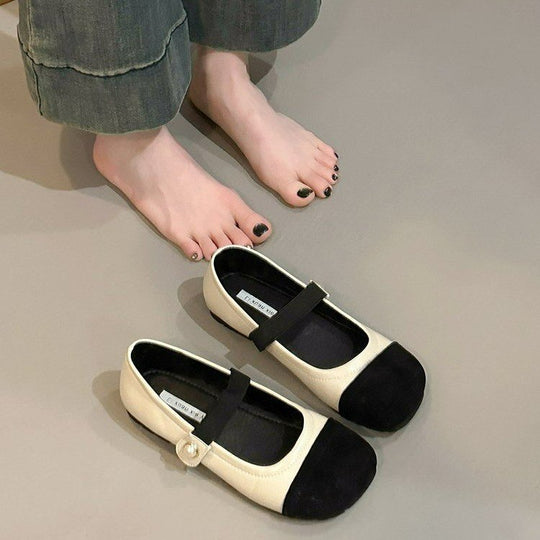 Damen elegante Ballerinas mit komfortablem Riemchen und modischer Perlenapplikation EB