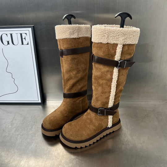 Damen Fleecegefütterte Winterstiefel mit eleganten Riemen und rutschfester Sohle EB
